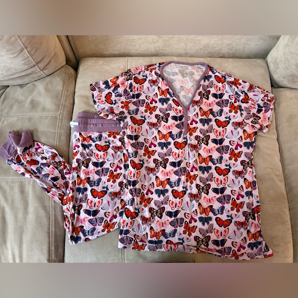 Little Sleepies Butterfly Print Womens Pajama Set - Purple and Red
